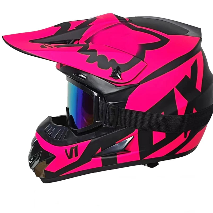 Casque moto cross rose - Helmetix SPX 88