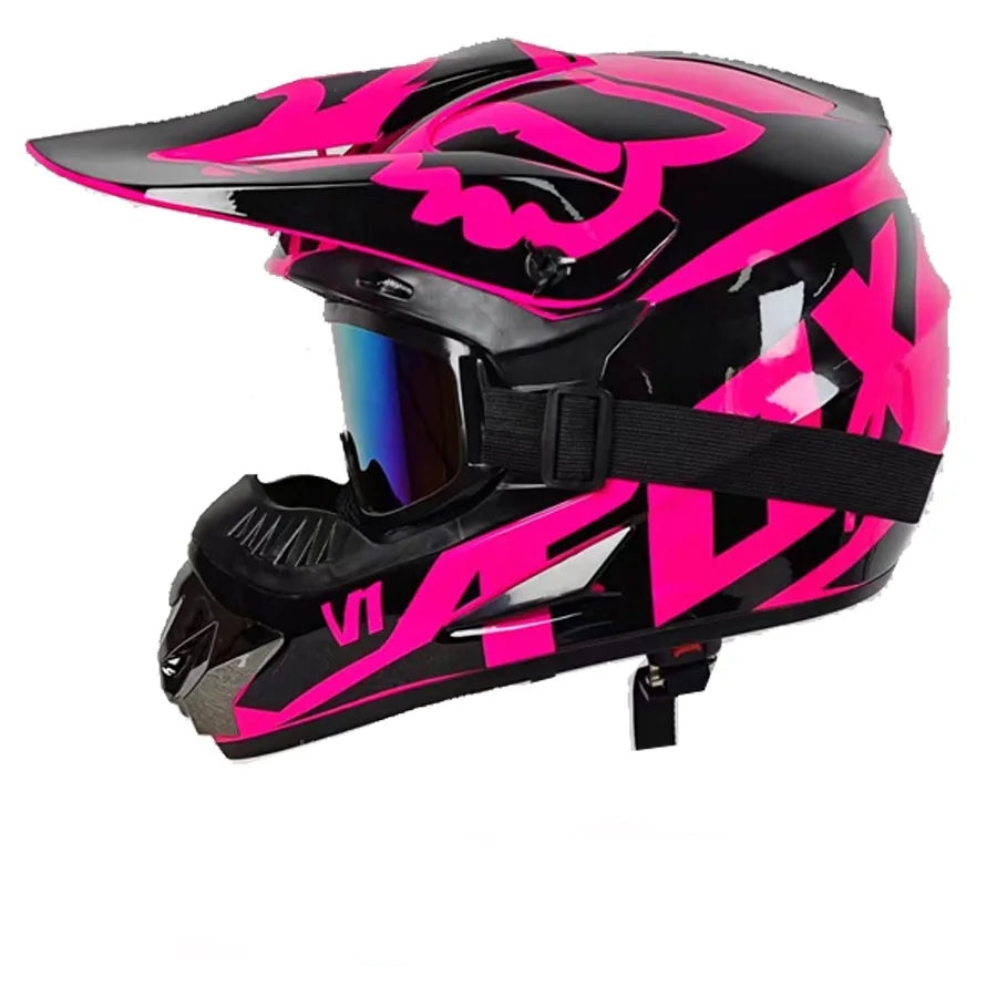 Casque moto cross rose - Helmetix SPX 88