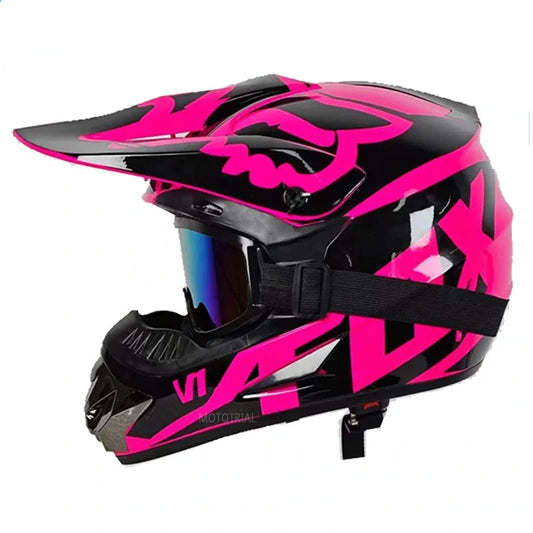 Casque moto cross rose - Helmetix SPX 88